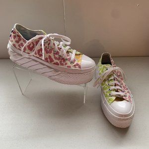 Converse All Star Womens 6.5 White Rainbow Leopard Print Low Platform Sneakers